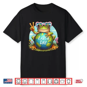 Peace Sign Hand Frog Kids Mens Womens Earth Day Frog Shirt