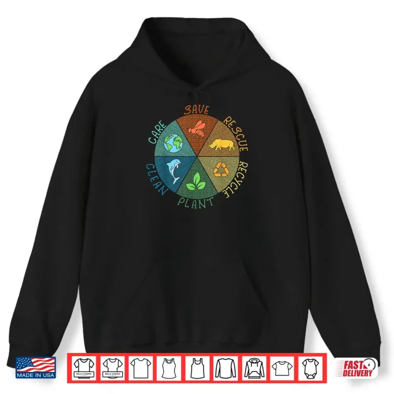 Hoodie Vintage Earth Day Save Bees Rescue Animals Recycle Plastic Shirt