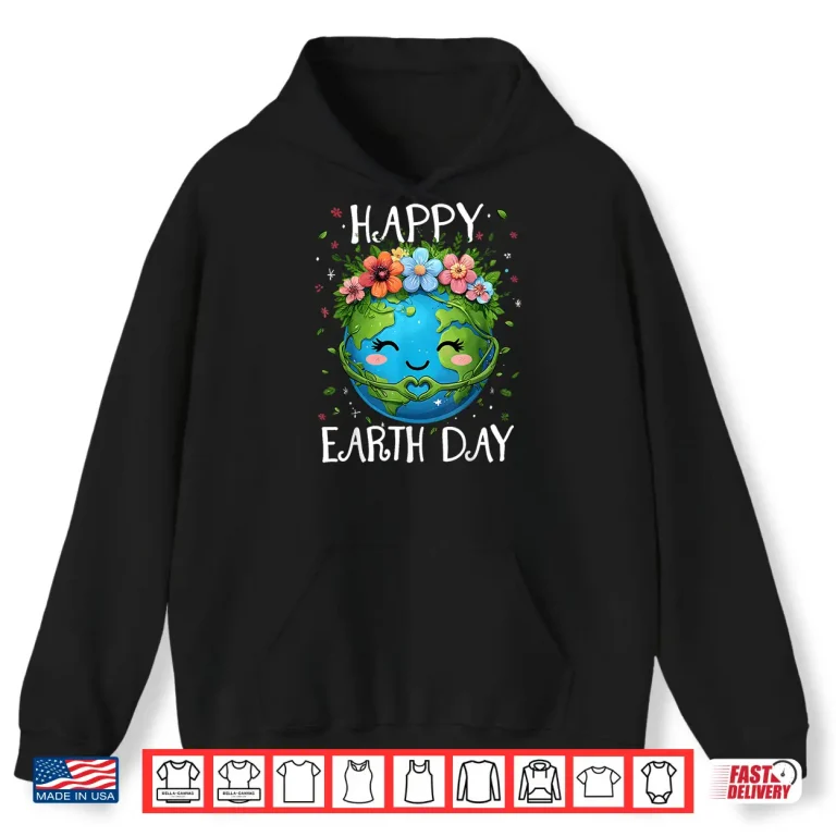 Hoodie Happy Earth Day Heart Floral Earth Day Boys Womens Girls Shirt