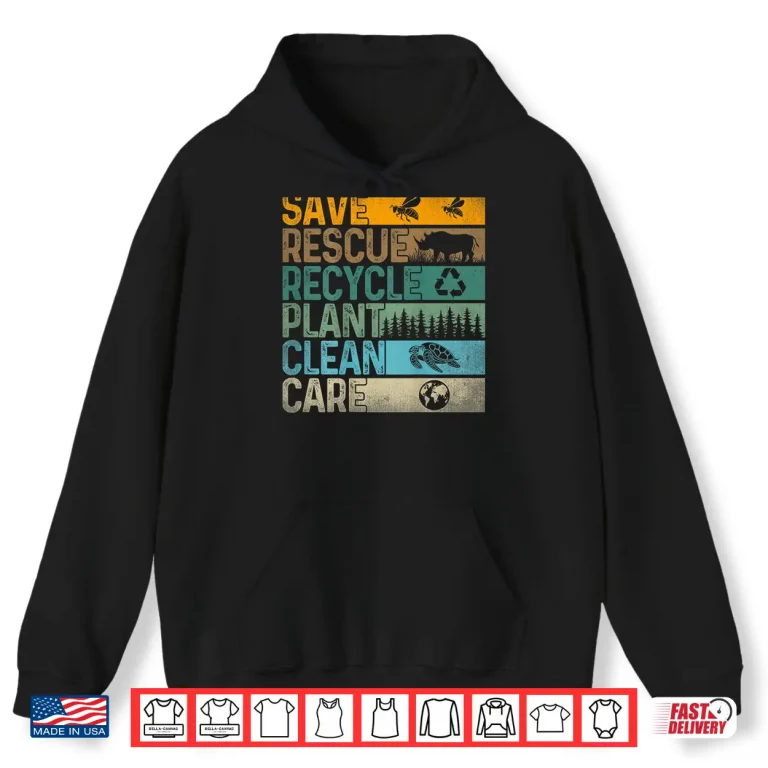 Hoodie Save Bees Rescue Animals Recycle Plastics Fun On Back Shirt