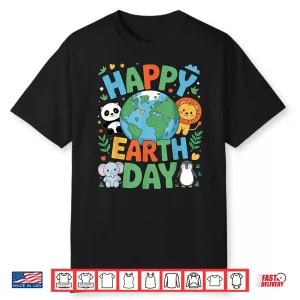 Smiling Earth Surrounded By Baby Animals Happy Earth Day Shirt