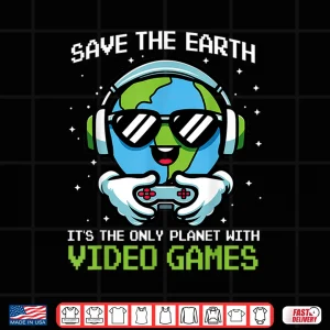 Design Save Earth Conservation Video Gamer Funny Earth Day Kids Shirt