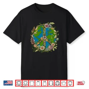 Vintage Peace Sign Floral Earth Earth Day Shirt