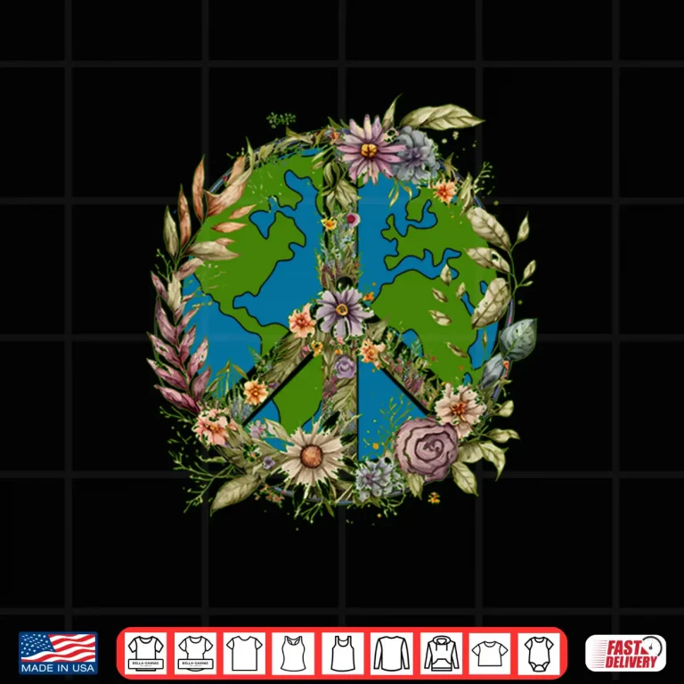 Design Vintage Peace sign Floral Earth Earth day Shirt