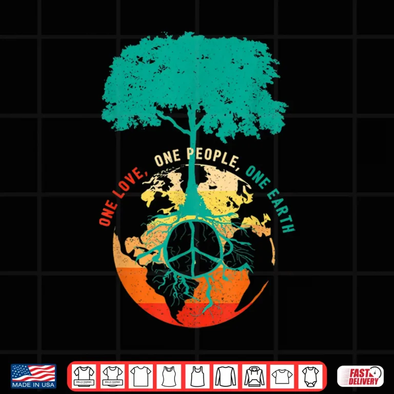 Design World Peace Tree Love People Earth Day 60s 70s Hippie Retro Shirt