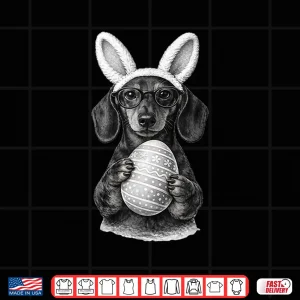 Design Funny Dachshund Easter Smart Wiener Dog in Glasses Ears Egg Shirt