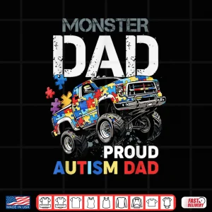 Design Proud Autism Monster Dad Truck Puzzle Awareness Month Design Shirt