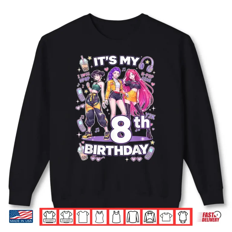 Sweatshirt 8th Birthday 8 Year Old Girl Korean Pop Kpop Bday Party Shirt