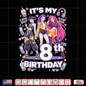 Design 8th Birthday 8 Year Old Girl Korean Pop Kpop Bday Party Shirt