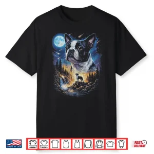 Boston Terrier Howling At The Moon Vintage Dog Art Shirt