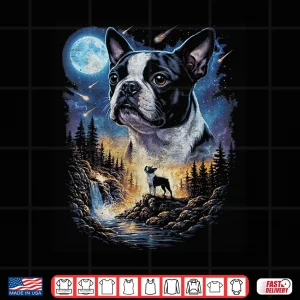 Design Boston Terrier Howling at The Moon Vintage Dog Art Shirt