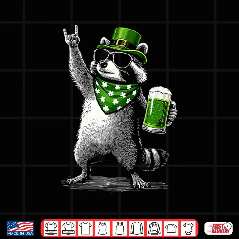 Design Raccoon St Pattys Shamrock Beer Funny St Patricks Day Shirt
