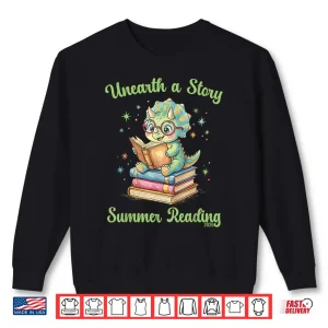Sweatshirt Unearth a Story Triceratops Dinosaur Reading Books Cute Dino Shirt