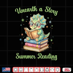 Design Unearth a Story Triceratops Dinosaur Reading Books Cute Dino Shirt