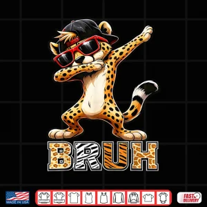 Design Bruh Cheetah Meme Graphic Tee Men Boys Animal Print Kids Shirt
