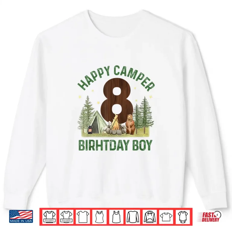 Sweatshirt Happy Camper 8 Forest Camping Boys 8th Birthday Adventure Shirt
