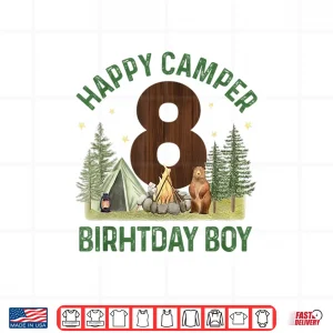 Design Happy Camper 8 Forest Camping Boys 8th Birthday Adventure Shirt
