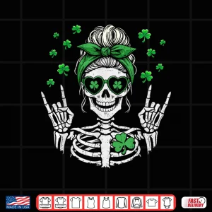 Design Skull Skeleton Shamrock St Patricks Day Women Girl St Pattys Shirt