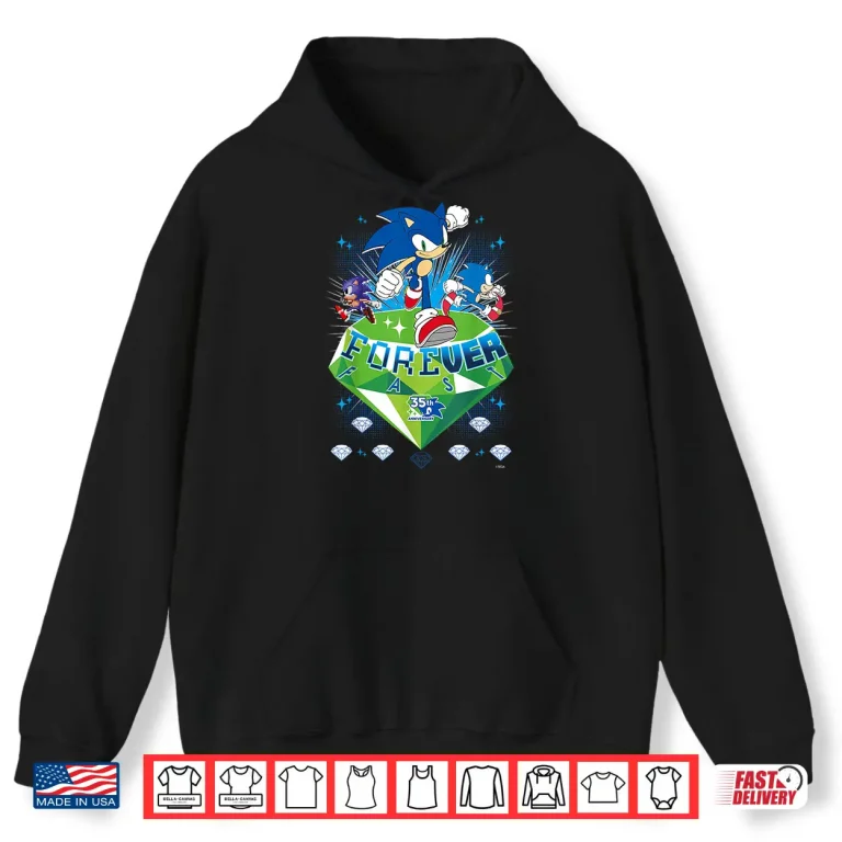 Hoodie Sonic The Hedgehog 35th Anniversary Forever Fast Emerald Run Shirt