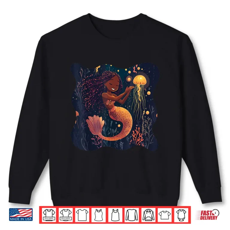 Sweatshirt Black Mermaid Braids Girls Kids Toddler Women Birthday Gift Shirt