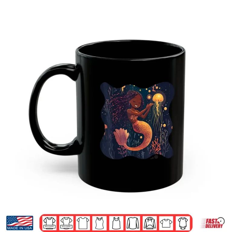 Mug Black Mermaid Braids Girls Kids Toddler Women Birthday Gift Shirt