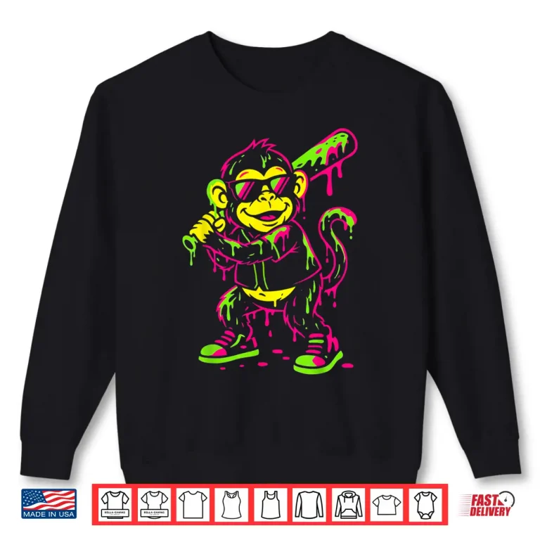 Sweatshirt Monkey Funny Animals Baseball Drip Kids Youth Boys Girls Shirt