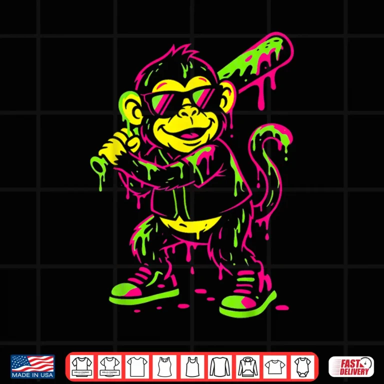 Design Monkey Funny Animals Baseball Drip Kids Youth Boys Girls Shirt
