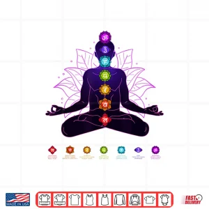 Design 7 Seven Chakras Yoga Spiritual Body System Meditation White Shirt