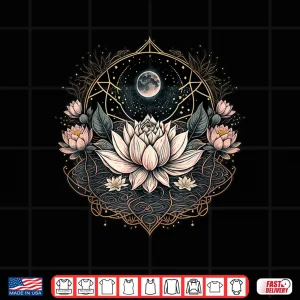 Design Moon Yoga Meditation Lotus Flower on Celestial Lunar Lotus Shirt