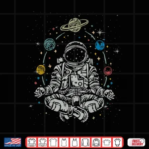 Design Vintage Lotus Meditating Astronaut Zen Yoga Planets Universe Shirt
