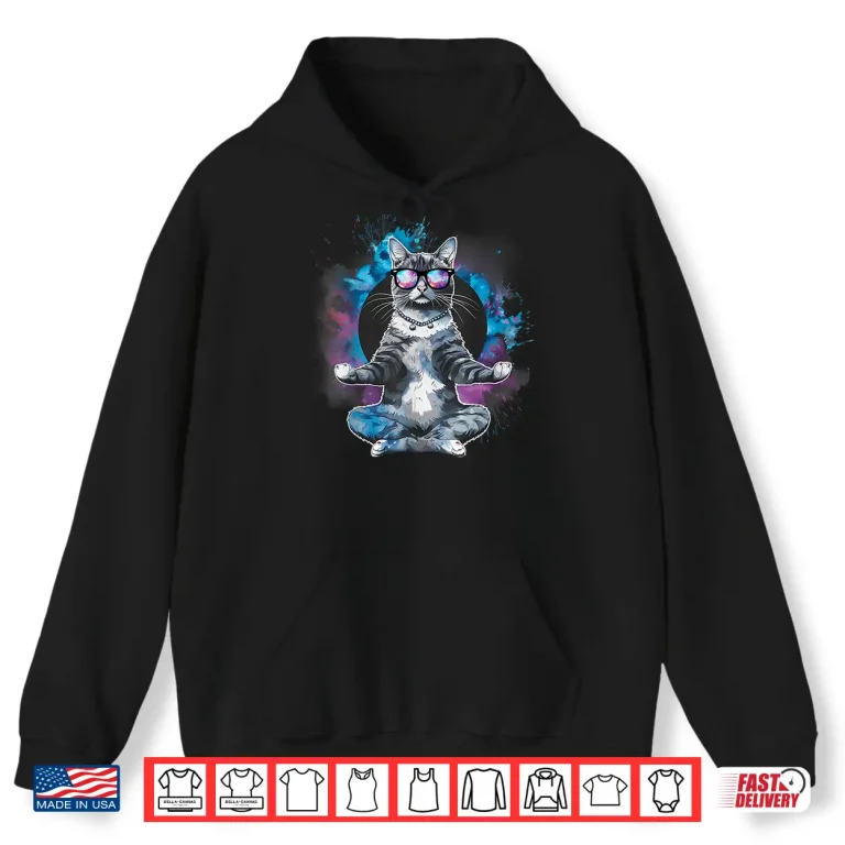 Hoodie Cat Zen Buddha Yoga Spiritual Hindu Buddhist Meditation Shirt