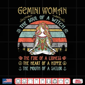Design Gemini Woman The Soul Of A Witch Vintage Birthday Gift Shirt