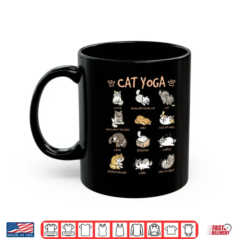 Mug Cat Yoga Poses Cats Practicing Mindfulness Meditation Kitten Shirt