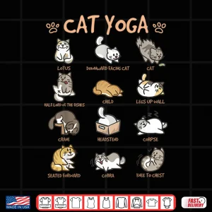 Design Cat Yoga Poses Cats Practicing Mindfulness Meditation Kitten Shirt
