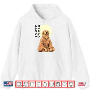 Hoodie Golden Retriever Dog Meditation Japan Zen Buddhism Kanji Red Shirt