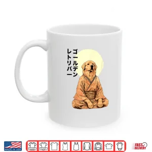 Mug Golden Retriever Dog Meditation Japan Zen Buddhism Kanji Red Shirt