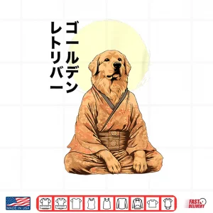 Design Golden Retriever Dog Meditation Japan Zen Buddhism Kanji Red Shirt