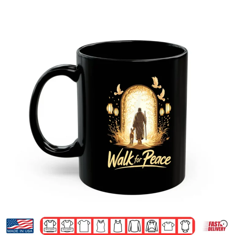 Mug Walk for Peace Spiritual Monk with Dog and Doves Shirt