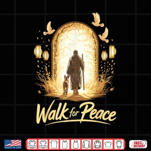 Design Walk for Peace Spiritual Monk with Dog and Doves Shirt