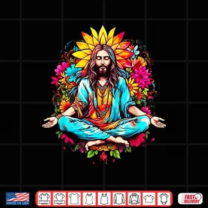 Design Jesus Christ meditation Buddha yoga hippie flower love Shirt