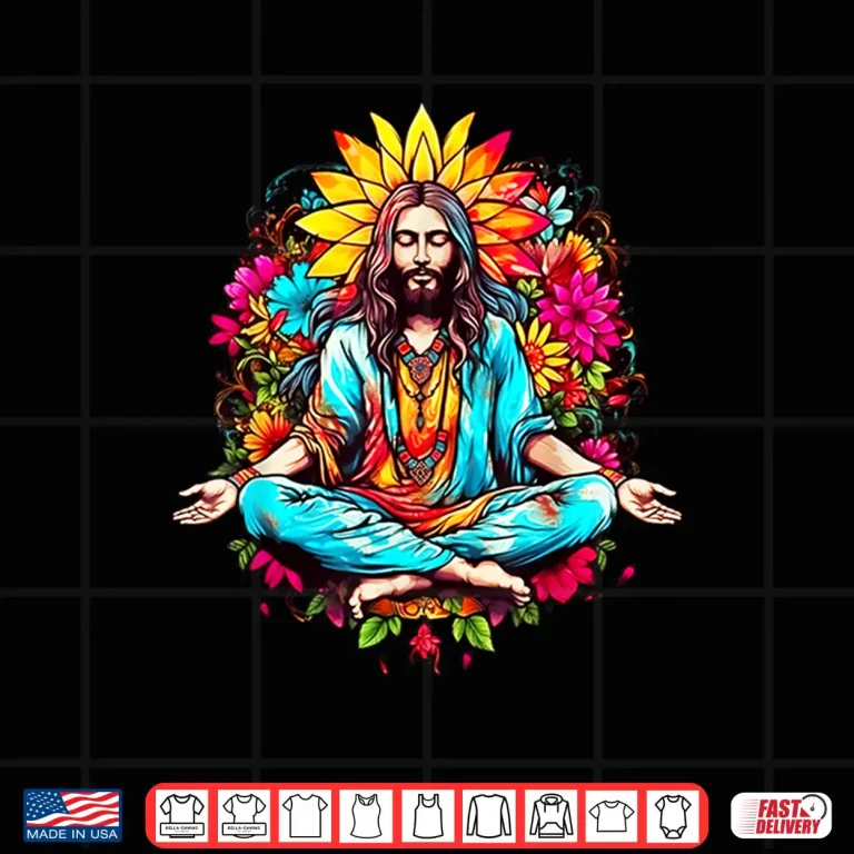 Design Jesus Christ meditation Buddha yoga hippie flower love Shirt