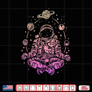 Design Colorful Lotus Meditating Astronaut Yoga Planets Universe Shirt