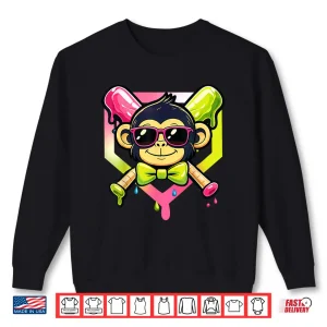 Sweatshirt Cute Party Animals Baseball Funny Monkey Sunglasses Shirt