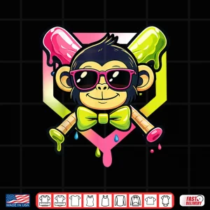 Design Cute Party Animals Baseball Funny Monkey Sunglasses Shirt