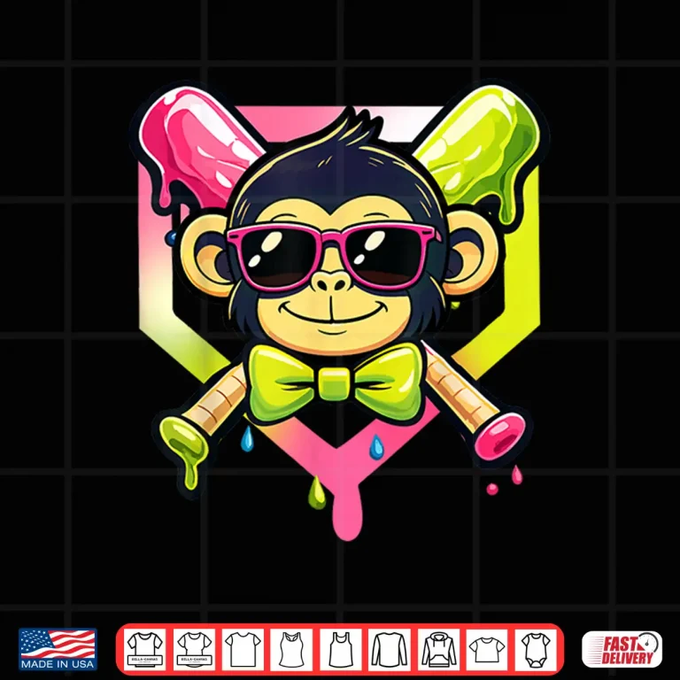 Design Cute Party Animals Baseball Funny Monkey Sunglasses Shirt