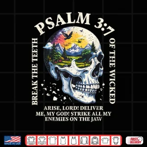 Design Psalm 3 7 Sunset Skull Christian Faith Religious Bible Verse Shirt