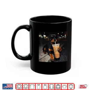Mug Dog Rottweiler Drinking Iced Coffee Funny Animal Meme Shirt