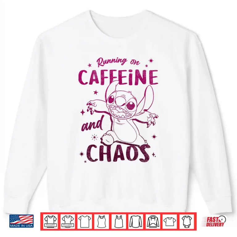 Sweatshirt Disney Lilo Stitch Running On Caffeine And Chaos Big Logo Shirt