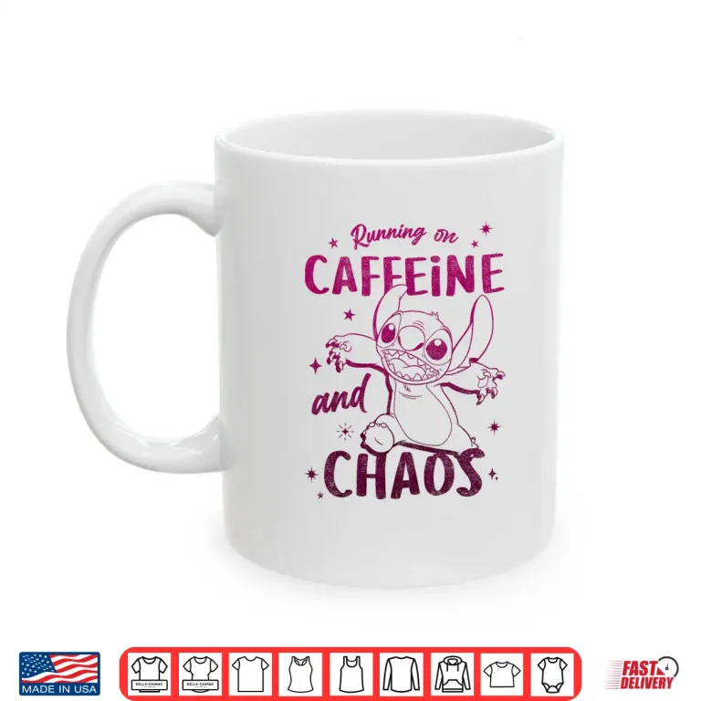 Mug Disney Lilo Stitch Running On Caffeine And Chaos Big Logo Shirt