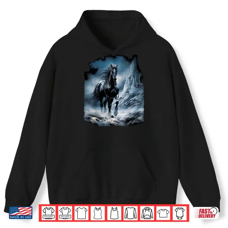 Hoodie Beautiful black Horse running through the snow Shirt